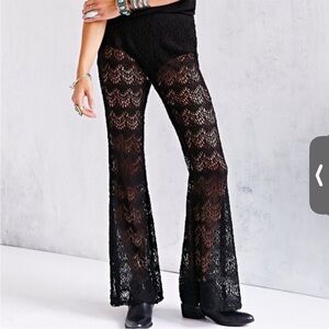 Band of Gypsies Black Crochet Pants Flared Wide Leg Pants Swim Coverup Size M